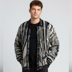 Vintage Coogi Australia 3D Knit Cardigan Sweater Earth Tones Biggie Style